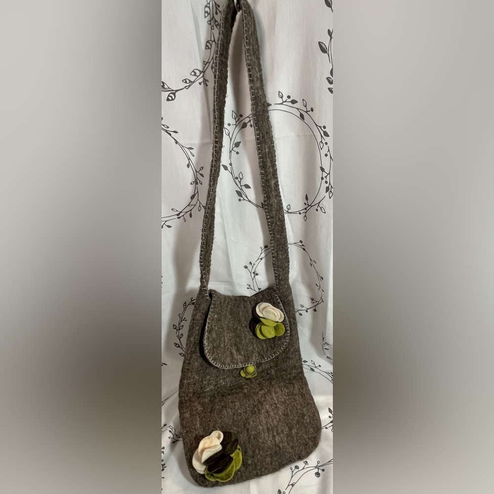 World Market Gray Taupe Wool Bag